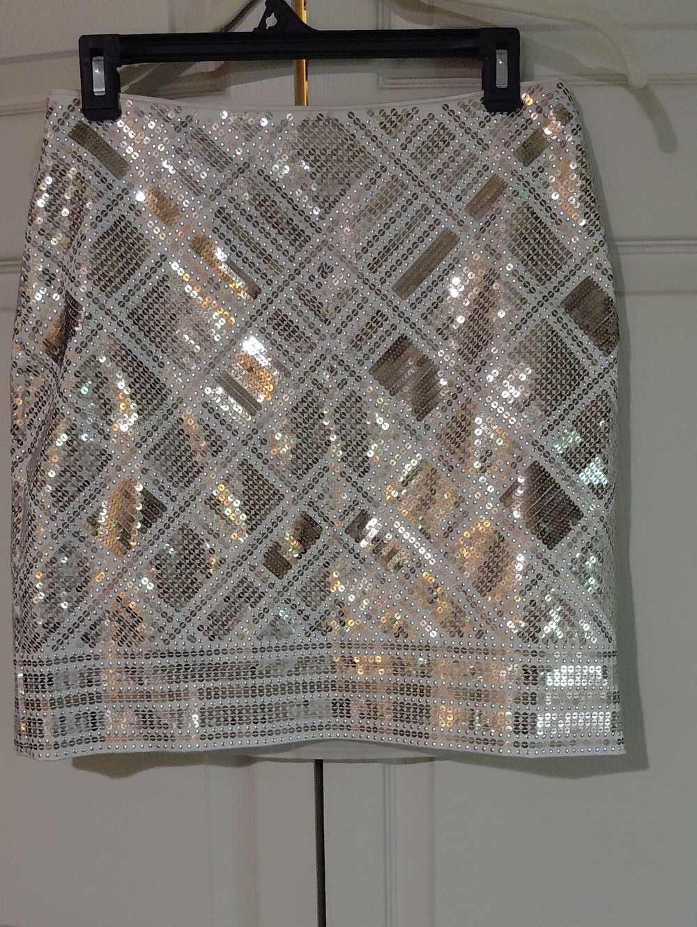 White House Black Market Silver Sequin Mini Skirt